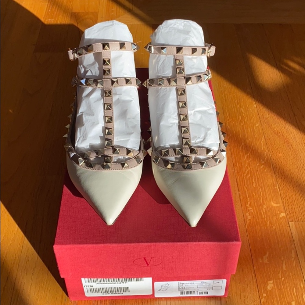 Valentino Rockstud Caged Leather Ballerina Flat